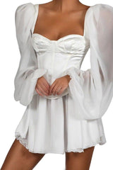 Lantern sleeve slim sexy chiffon dress