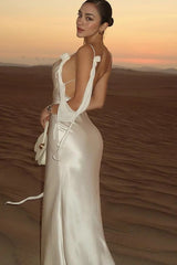 White Satin Backless Chic Party Dress