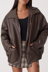 PU Leather Moto Oversized Collar Jacket