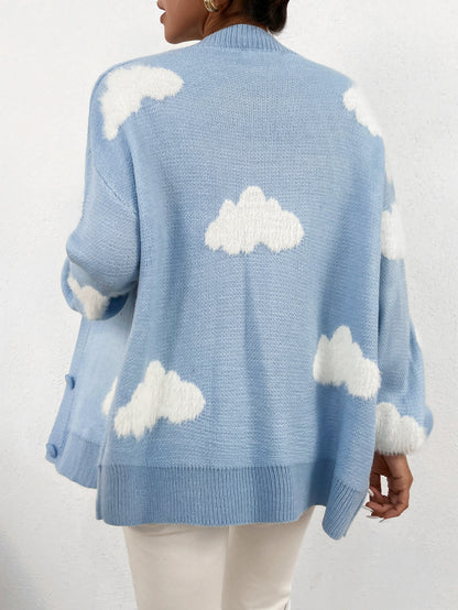 Drop Shoulder Cloud Pattern Cardigan