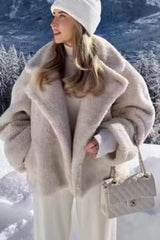 Turndown Collar Fuzzy Winter Coat