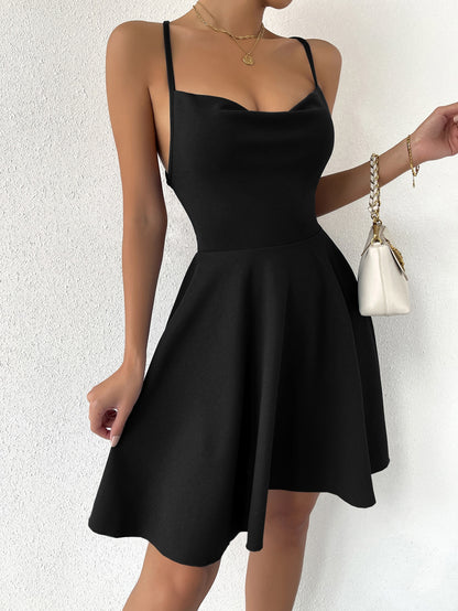 Lace Up Backless Cami Dress