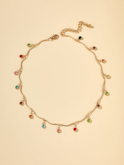 Random Color Rhinestone Charm Necklace
