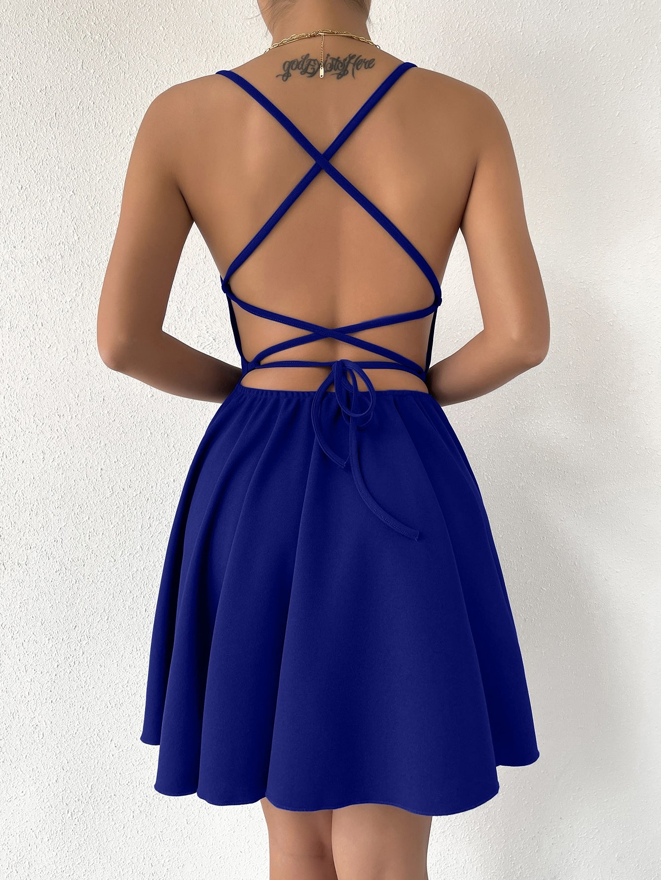 Lace Up Backless Cami Dress
