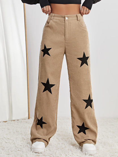 Star Print High Waist Straight Leg Pants