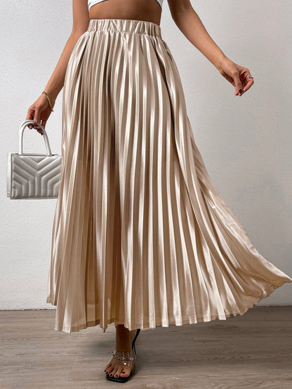 Solid Elastic Waist Pleated Skirt