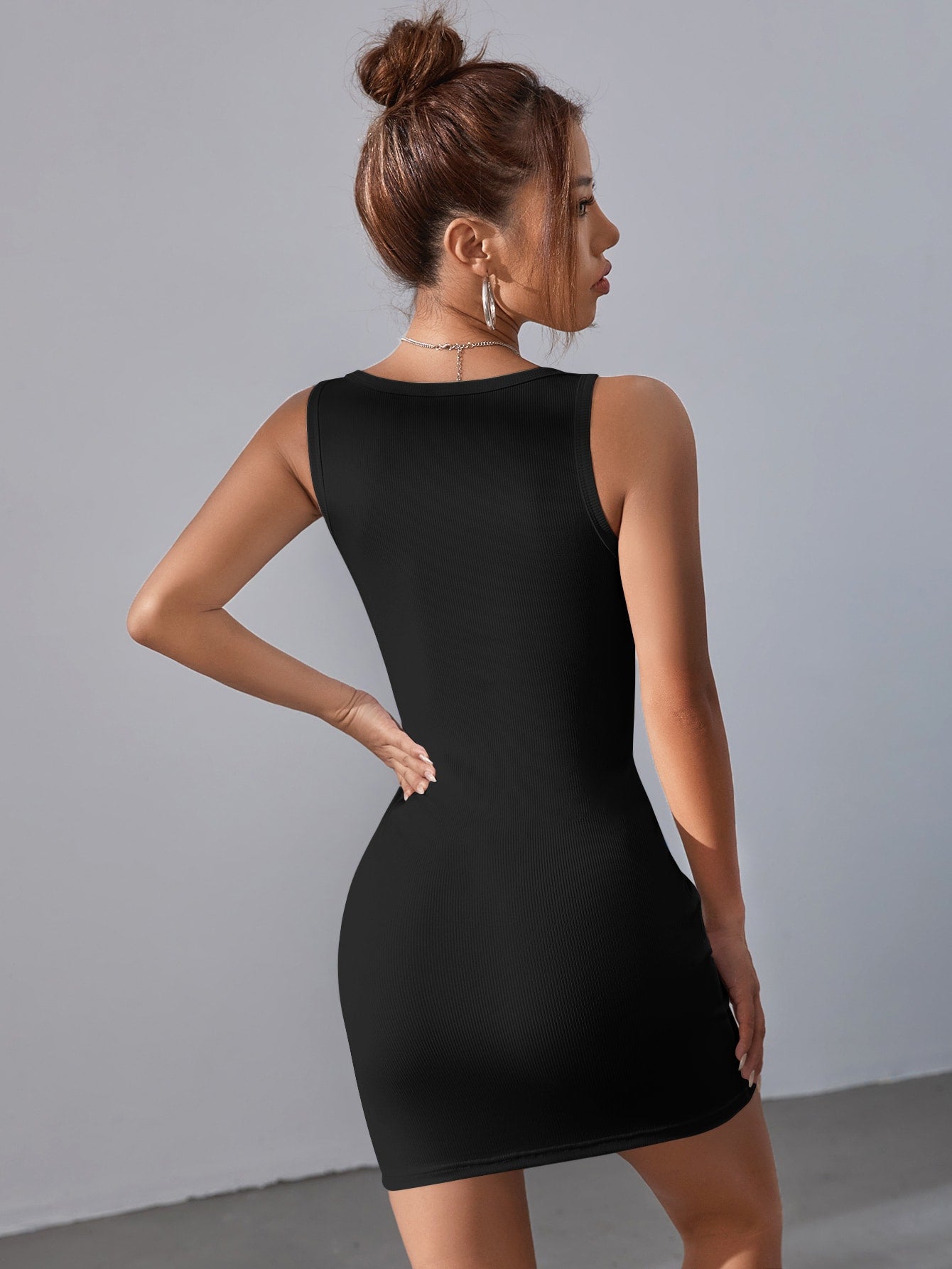 Solid Square Neck Tank Dress