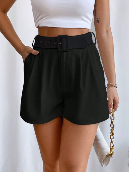 Fold Pleated Belted Wide Leg Shorts