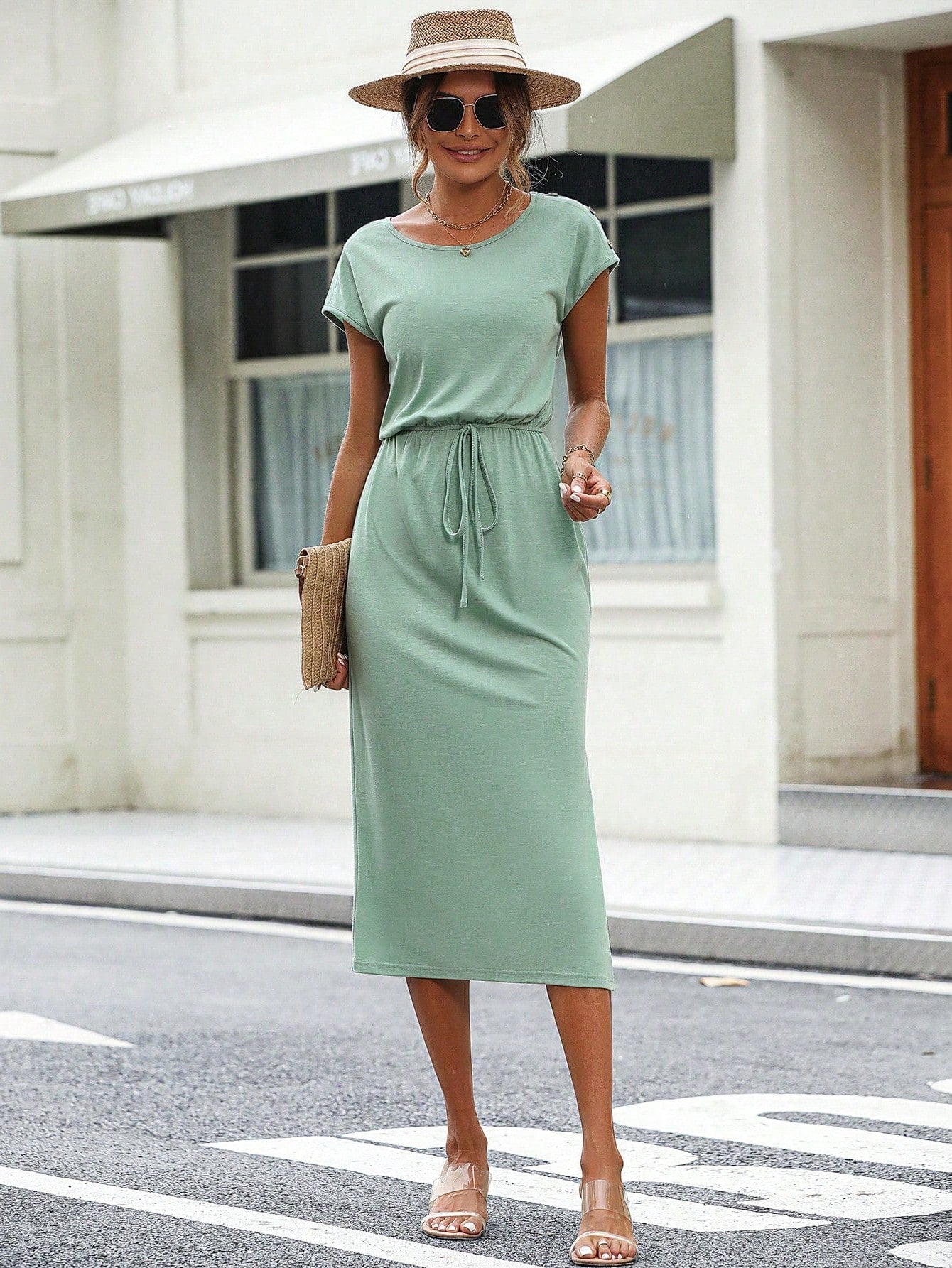 Solid Split Thigh Knot Front Dress