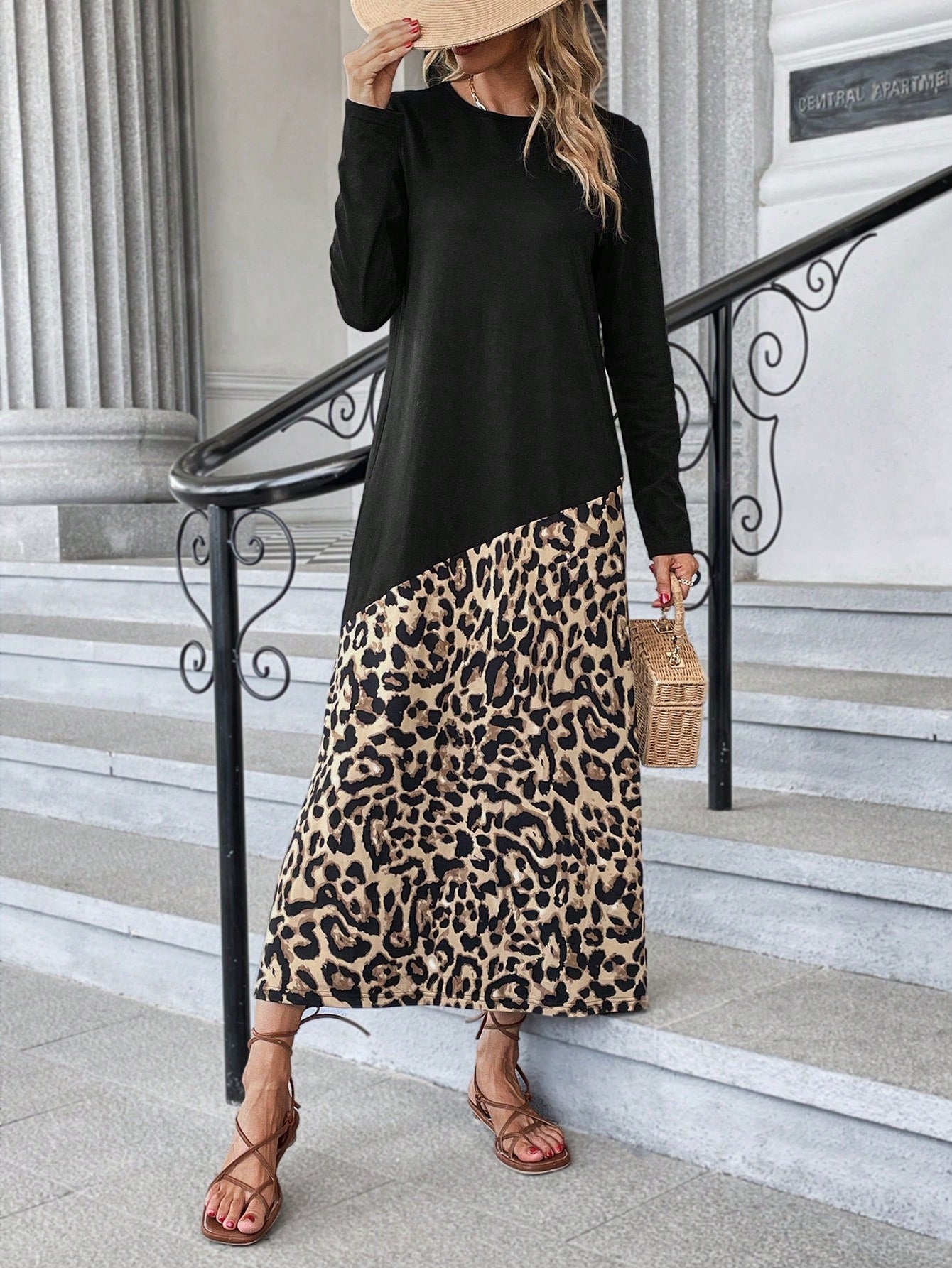 Leopard Print Round Neck Dress