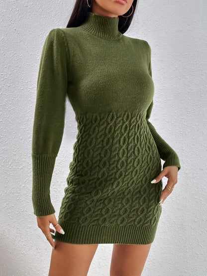 Solid Turtleneck Sweater Dress