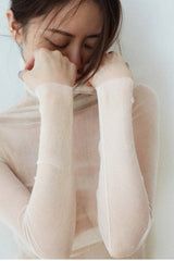Silk Tulle Sheer Lace Turtleneck Base Layer