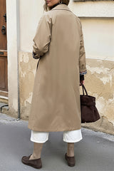 Check Trim Single Breasted Long Trench Coat