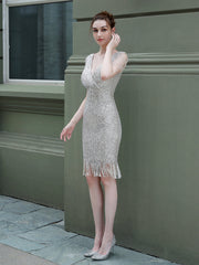 Sequin long fishtail evening dress