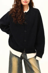 American Retro Fake Two-Piece Solid Cardigan