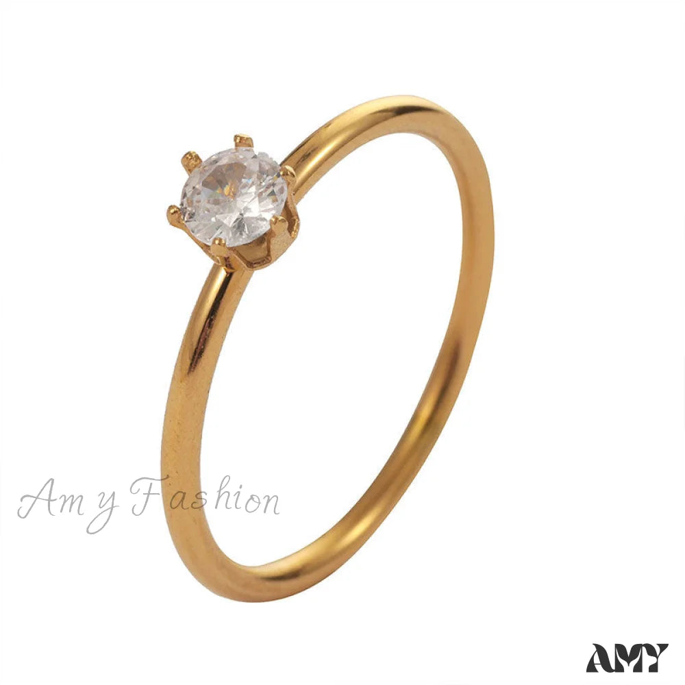 18K Gold Plated Six Claw Diamond Studded Rings