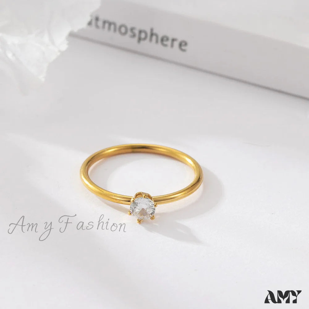 18K Gold Plated Six Claw Diamond Studded Rings Gold / 6