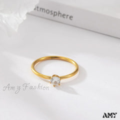 18K Gold Plated Six Claw Diamond Studded Rings Gold / 6