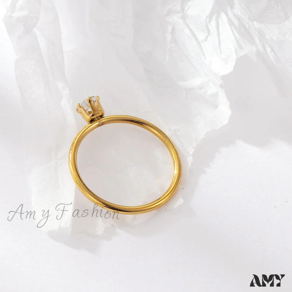 18K Gold Plated Six Claw Diamond Studded Rings