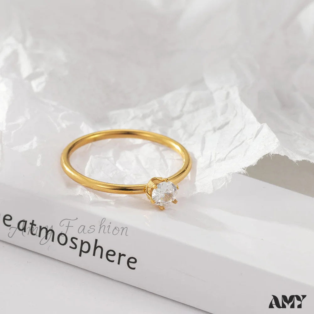 18K Gold Plated Six Claw Diamond Studded Rings