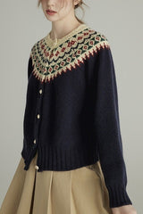 Wool Crew Neck Long Sleeve Single Breasted Cardigan