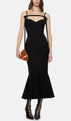 Strapy Slim Maxi Dress in Black