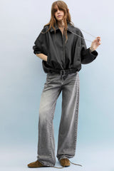 Retro Casual Faux Leather Bomber Jacket