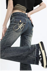 Vintage Distressed Low-Rise Bootcut Slim Jeans