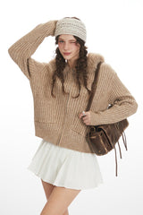 Fuzzy Collar Slim Hooded Short Knit Cardigan
