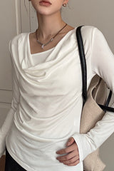 Elegant Slouchy Neck Asymmetrical Slim Base Layer