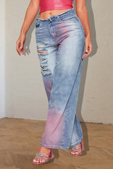 Ink Splatter Contrast Vintage Distressed Wide Leg Jeans