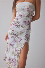 European and American smudged mesh dress women's summer sexy backless dress hip-wrapped split tube top long dress feeling Spice girl skirt