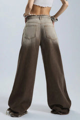 Fleece Gradient Low-Rise Loose Straight Jeans