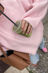 Pink Sweet Crew Neck Slouchy Pullover Sweater