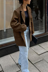 Brown Suede Retro American Blazer Style Coat