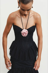 Black Lace Flower Halter Sheath Club Dress