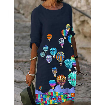 Amy Fashion - Boho Print V-Neck Loose Beach Midi Dress