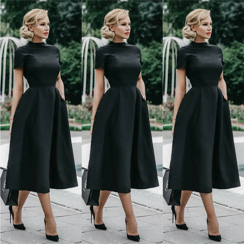 Amy Fashion - Half High Collar High Waist A-Line Dresses Slim Fit Midi Dress