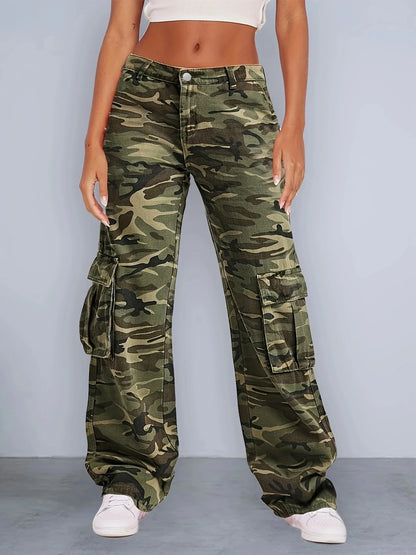 Amy Fashion - 2024 Camouflage Women's Cargo High Wist Vintage Baggy Denim Straight Casual Fashion Jean