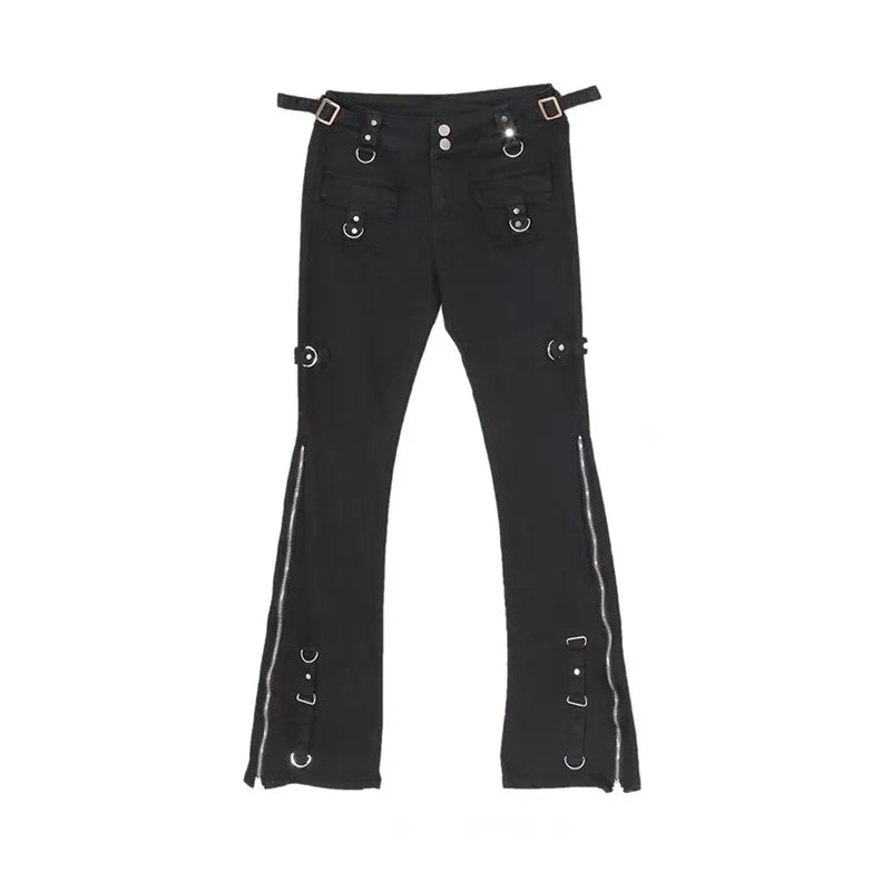 Halloween Ankle Zipper Pants Dark Y2K Slim Streetwear Flare