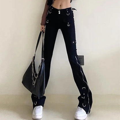 Halloween Ankle Zipper Pants Dark Y2K Slim Streetwear Flare