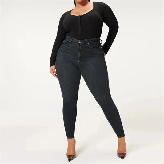 Amy Fashion - High Stretchy Skinny Full Length Plus Size Curvy Fitting Fashionable Pencil Jean