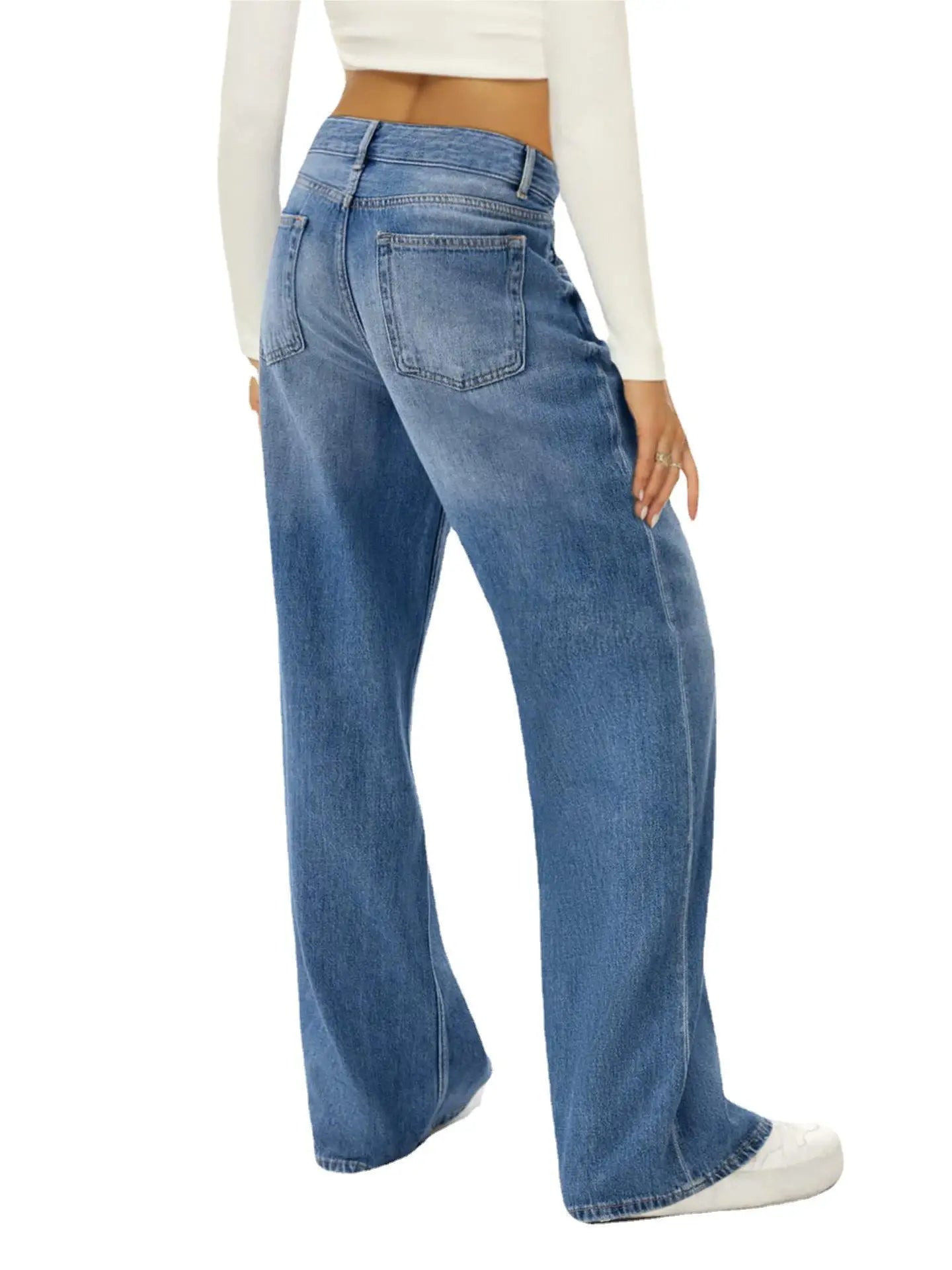 Amy Fashion - Vintage High Waist Wide Leg Blue Baggy Streetwear Harajuku Straight Fashionable Casual Elegant Stylish Jean