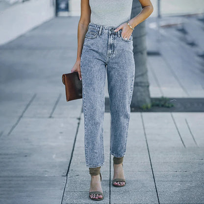 Amy Fashion - Slim Fit High-Waist Vintage Streetwear Casual Blue Denim Jean