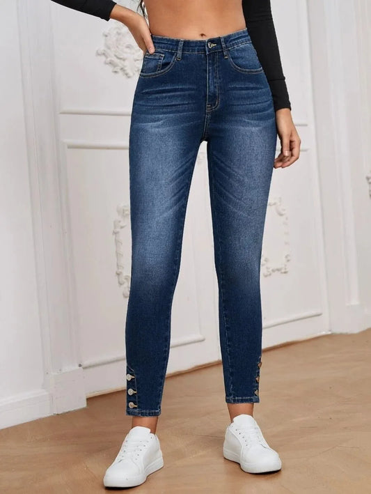 Amy Fashion - Stretch Skinny Pencil High Waist Slim Large Full Length Distressed Jean
