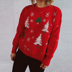 Thickened Color Blocked Hoodie Snowflake Loose Round Neck Christmas Sweater Sweaters-L