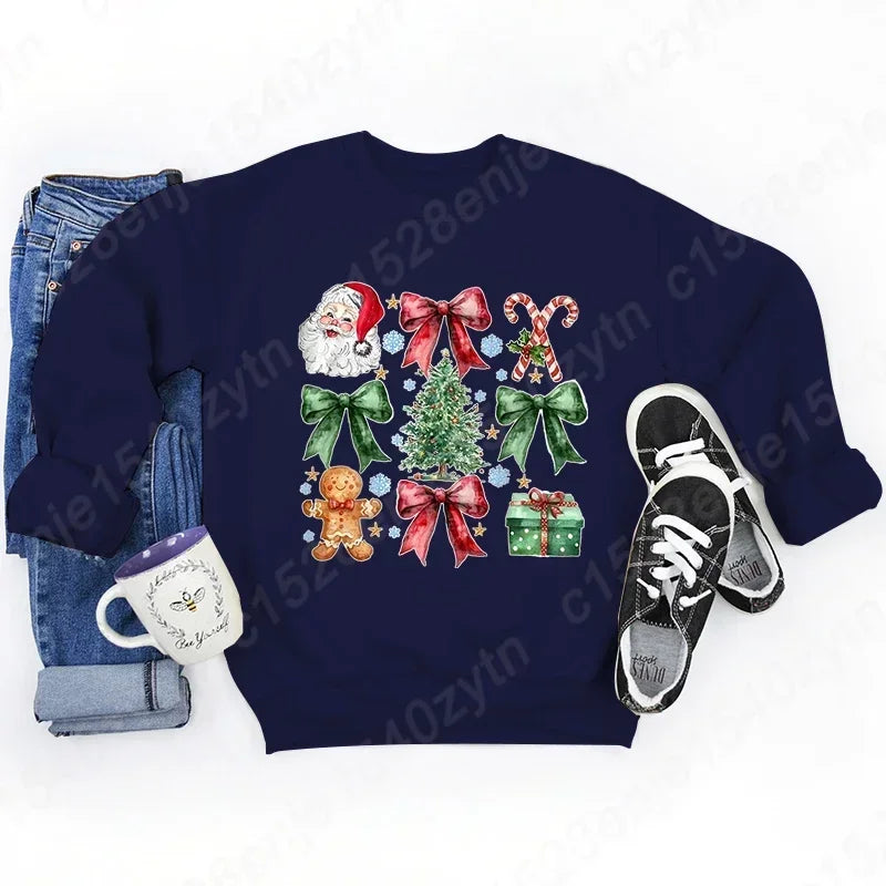 Christmas Hoodie with Bow Print