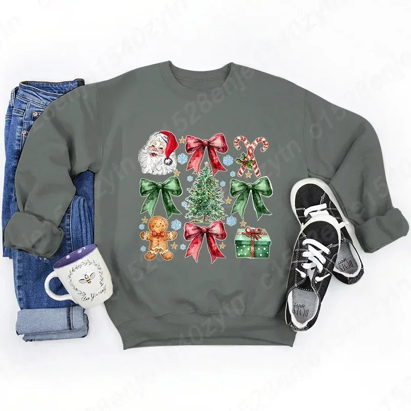 Christmas Hoodie with Bow Print