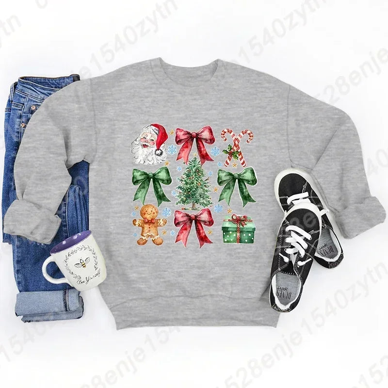 Christmas Hoodie with Bow Print