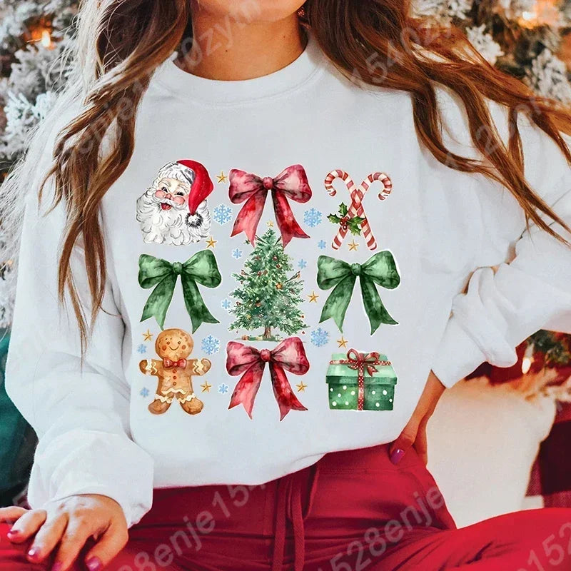 Christmas Hoodie with Bow Print